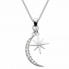 Dew Silver Drop Crescent Moon and Star Cubic Zirconia 18 Necklace 9541CZ020