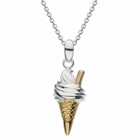Dew Silver Ice Cream with Rose Gold Flake Gold Plate Cone Pendant 9748GD024