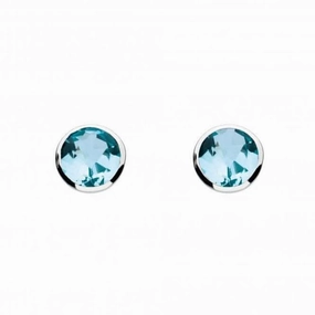 Dew Silver Medium Round Blue Topaz Cubic Zirconia Earrings 3039BT014