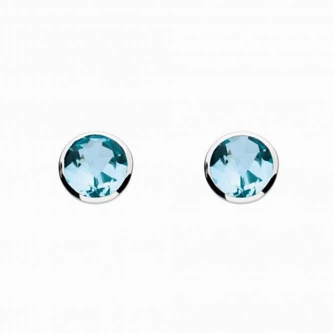 Dew Silver Medium Round Blue Topaz Cubic Zirconia Earrings 3039BT014