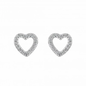 Dew Silver Open Cubic Zirconia open Heart Stud Earrings 3543CZ027