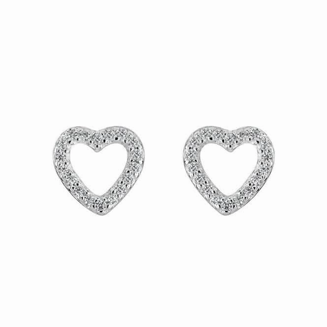 Dew Silver Open Cubic Zirconia open Heart Stud Earrings 3543CZ027