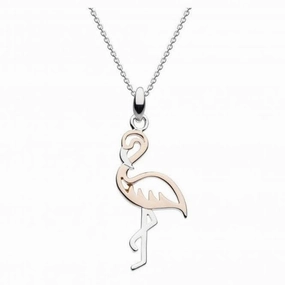 Dew Silver Pretty Pink Flamingo Rose Gold Plate Pendant 9677RG021