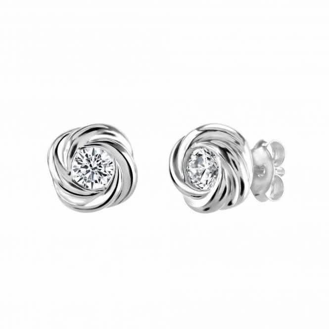 Dew Silver Silver Swirl With Cubic Zirconia Stud Earrings 3312CZ027
