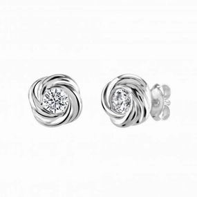 Dew Silver Silver Swirl With Cubic Zirconia Stud Earrings 3312CZ027