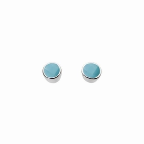Dew Silver Small Round Synthetic Turquoise Stud Earrings 3006TQ
