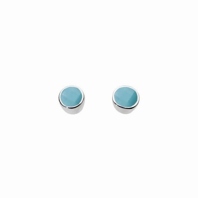 Dew Silver Small Round Synthetic Turquoise Stud Earrings 3006TQ