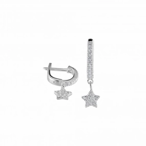 Dew Silver Swinging Cubic Zirconia Star Huggie Hoop Earrings 57007CZ027