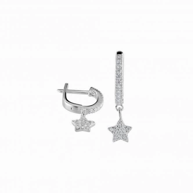 Dew Silver Swinging Cubic Zirconia Star Huggie Hoop Earrings 57007CZ027