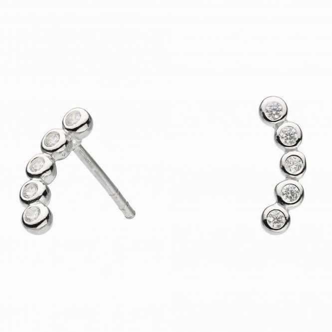 Dew Sterling Silver 5 Cubic Zirconia Curved Stud Earrings 3719CZ021
