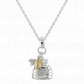 Dew Sterling Silver Bee and Hive Gold Plated Pendant 9467GD028