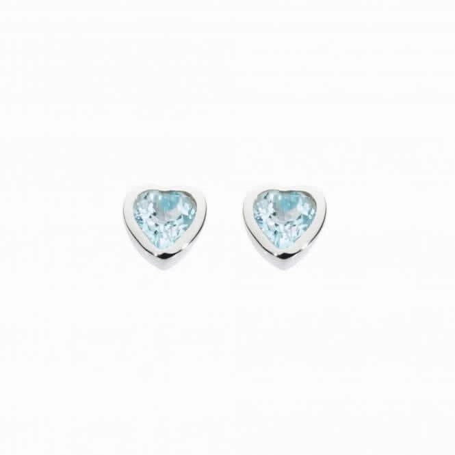 Dew Sterling Silver Dinky Blue Topaz Heart Studs Earrings 3035BT