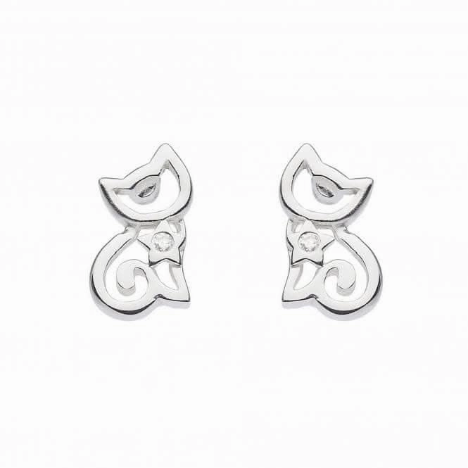 Dew Sterling Silver Dinky Cat with Cubic Zirconia Stud Earrings 3560CZ