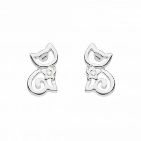 Dew Sterling Silver Dinky Cat with Cubic Zirconia Stud Earrings 3560CZ