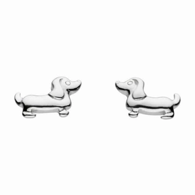 Dew Sterling Silver Dinky Charming Sausage Dog Stud Earrings 4860HP