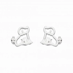 Dew Sterling Silver Dinky Dog with Cubic Zirconia Stud Earrings 3561CZ