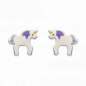 Dew Sterling Silver Dinky Enamel Unicorn Stud Earrings 3549ME
