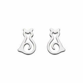 Dew Sterling Silver Dinky Pussy Cat Stud Earrings 4046HP