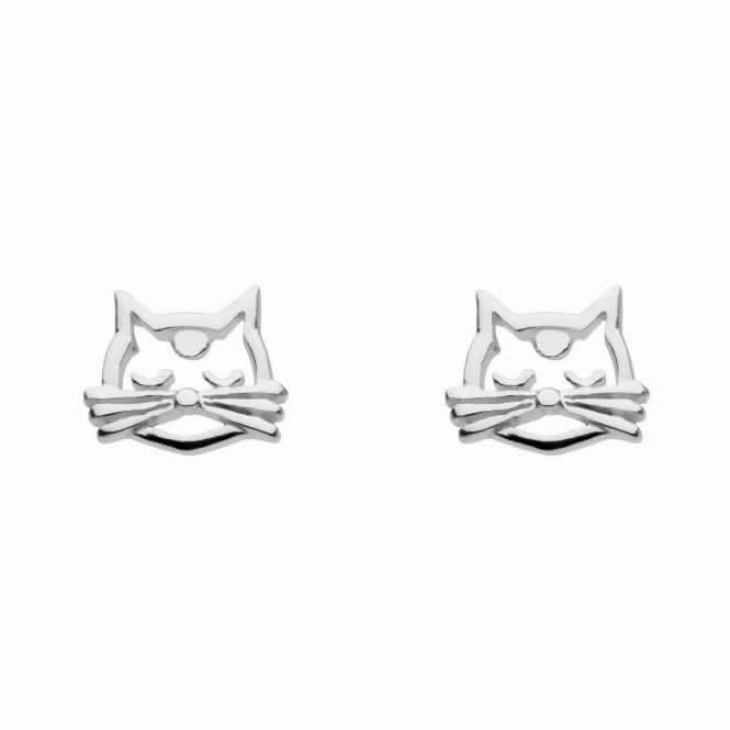 Dew Sterling Silver Dinky Whiskers Feline Face Stud Earrings 4855HP