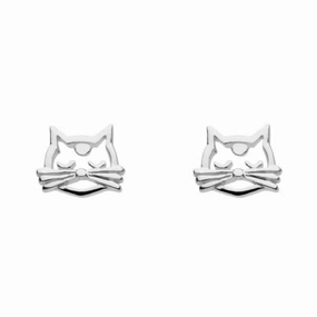 Dew Sterling Silver Dinky Whiskers Feline Face Stud Earrings 4855HP