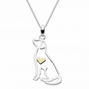 Dew Sterling Silver Labrador with Gold Plate Heart Pendant 9663GD021