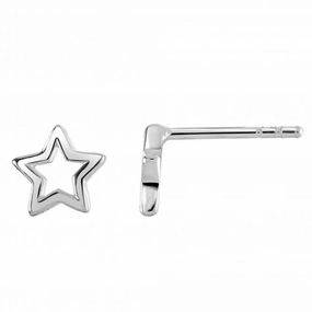 Dew Sterling Silver Petite Open Star Stud Earrings 48010HP027