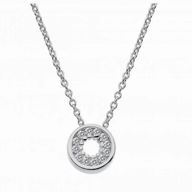 Dew Sterling Silver Small Cubic Zirconia Open Circle 18 Necklace 9397CZ018