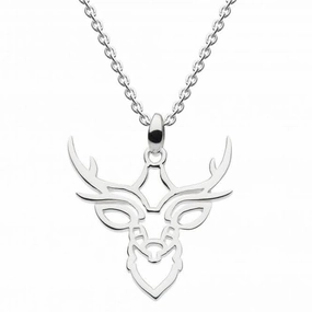 Dew Sterling Silver Stag Head Outline Pendant 9024HP024