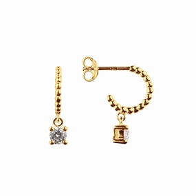Dew Zirconia Charm Gold Plate 11mm Beaded Stud Hoops 56845GCZ