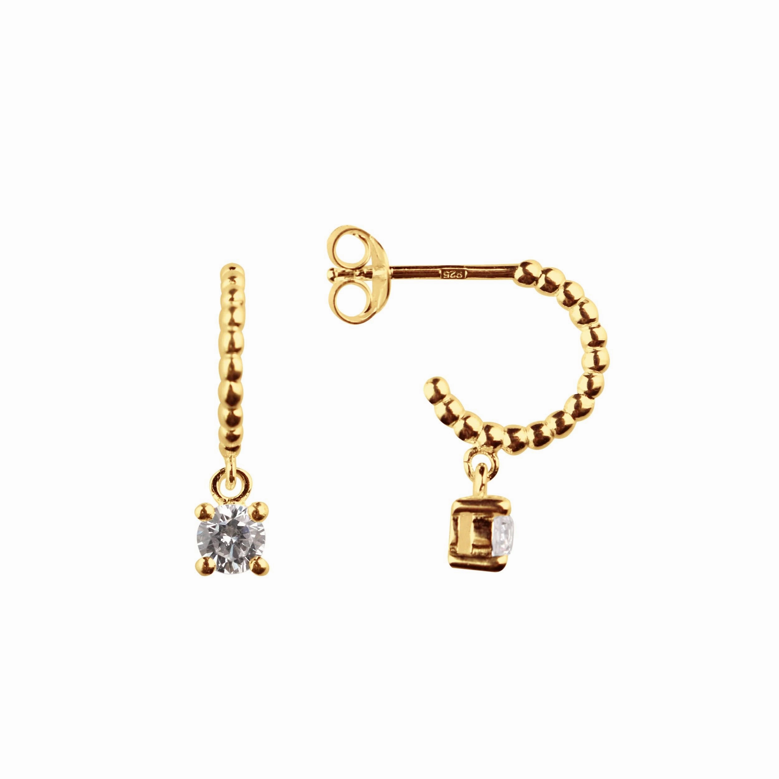 Dew Zirconia Charm Gold Plate 11mm Beaded Stud Hoops 56845GCZ