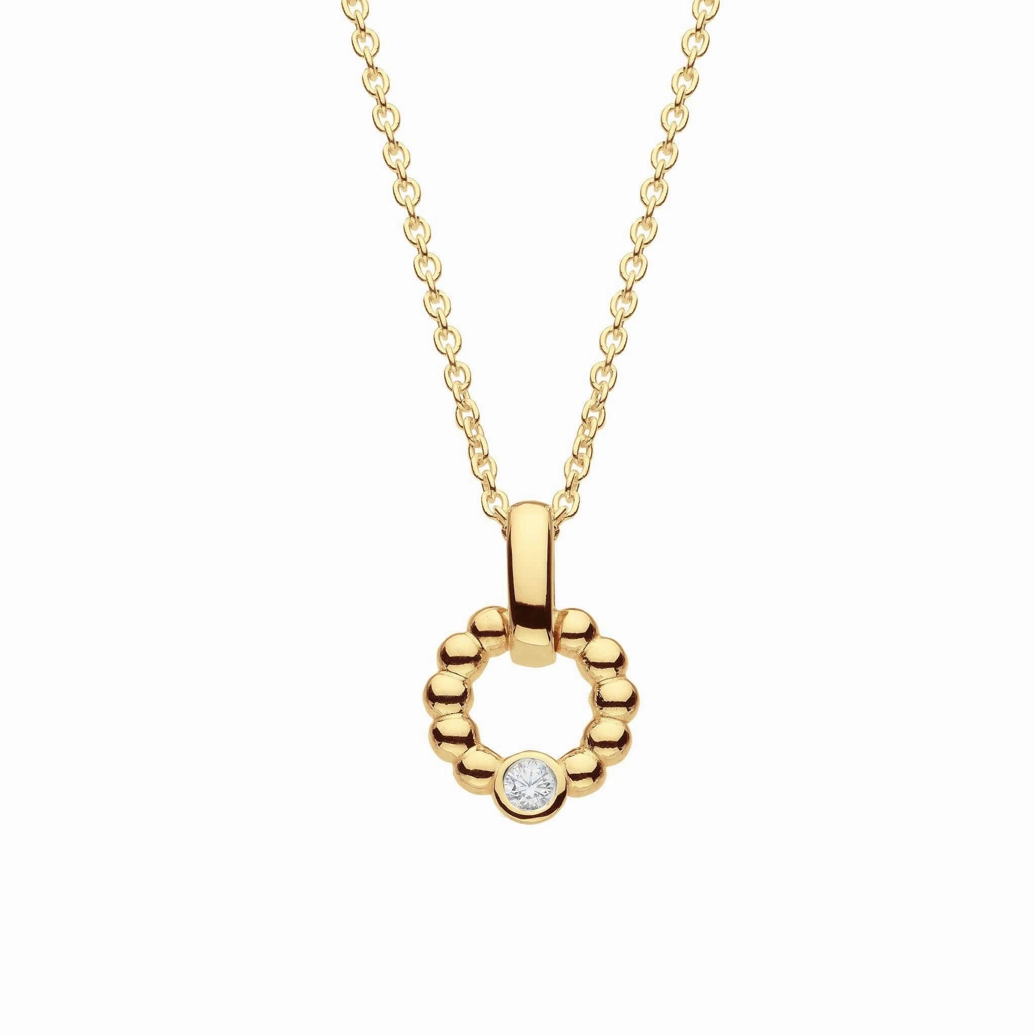 Dew Zirconia Gold Plate Beaded Open Circle Pendant 93224GCZ