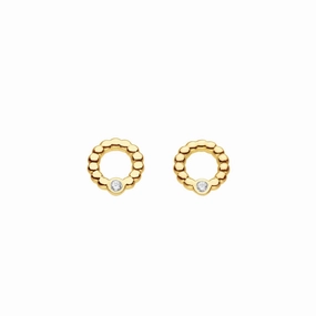 Dew Zirconia Gold Plate Beaded Open Circle Studs 33224GCZ