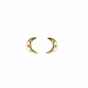 Dew Zirconia Gold Plate Crescent Moon Studs 3443GCZ