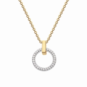 Dew Zirconia Gold Plate Open Circle Bar Pendant 96820GCZ
