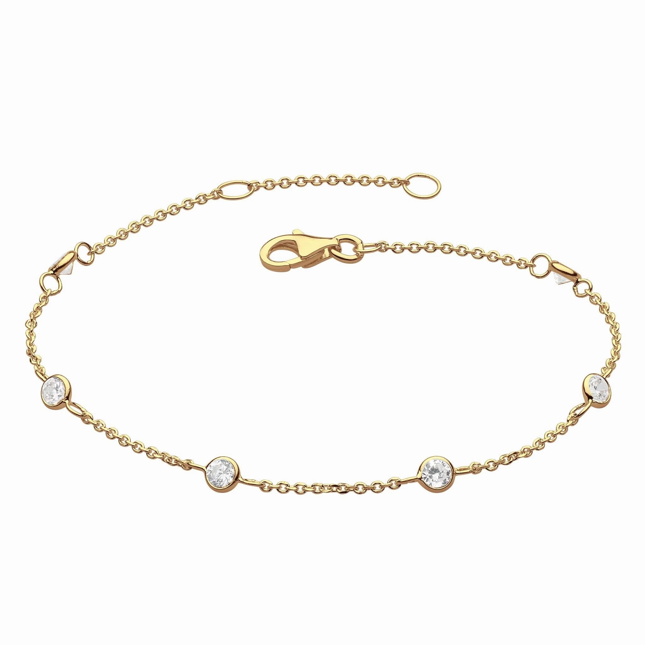 Dew Zirconia Gold Plate Station Chain 7.5" Bracelet 7728GCZ