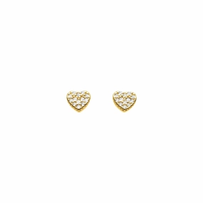 Dew Zirconia Pave Gold Plate Small Heart Studs 38762GCZ