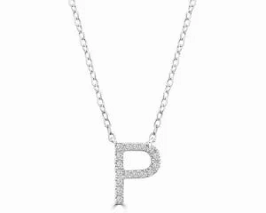 Diamond 8mm Initial 9ct White Gold Necklace