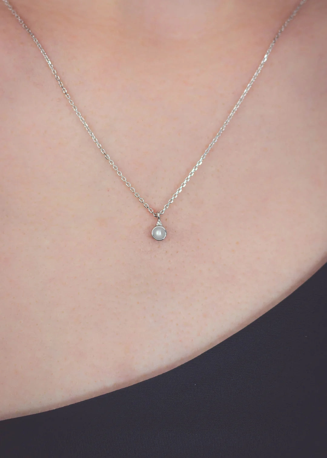 Diamonds by Georgini - Freshwater Pearl and Diamond June Pendant SIlver