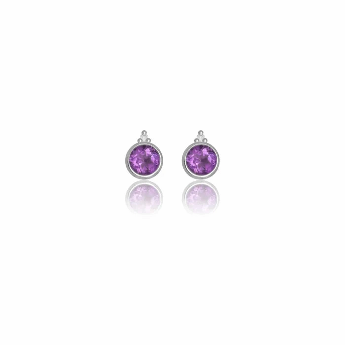 Diamonds by Georgini - Natural Amethyst and Two Natural Diamond February Earrings Silver