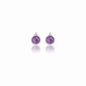 Diamonds by Georgini - Natural Amethyst and Two Natural Diamond February Earrings Silver
