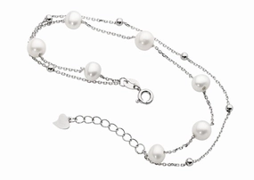 Double Ball Chain Bracelet with Freshwater Pearls