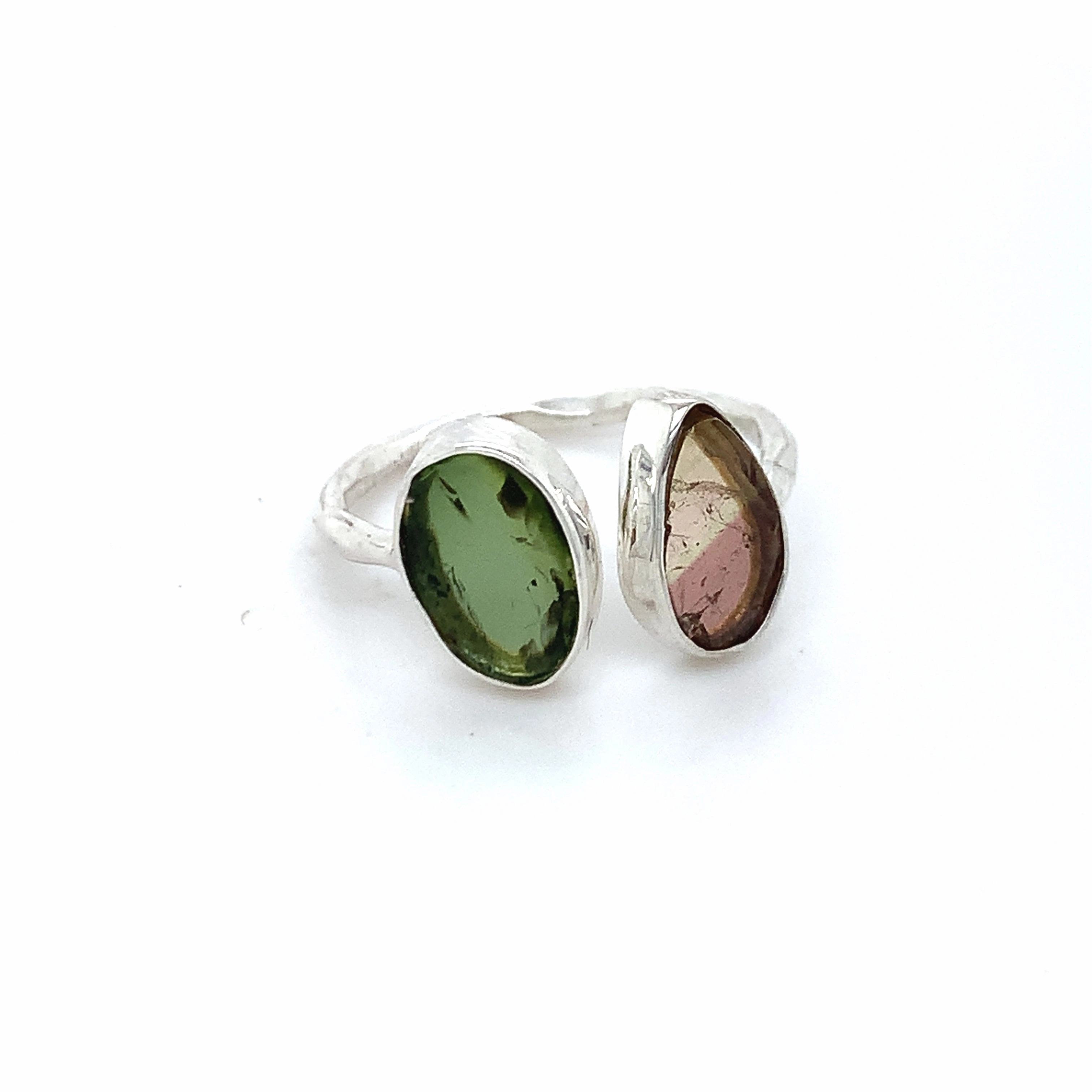 Double Flat Semi-Precious Tourmaline Silver Ring