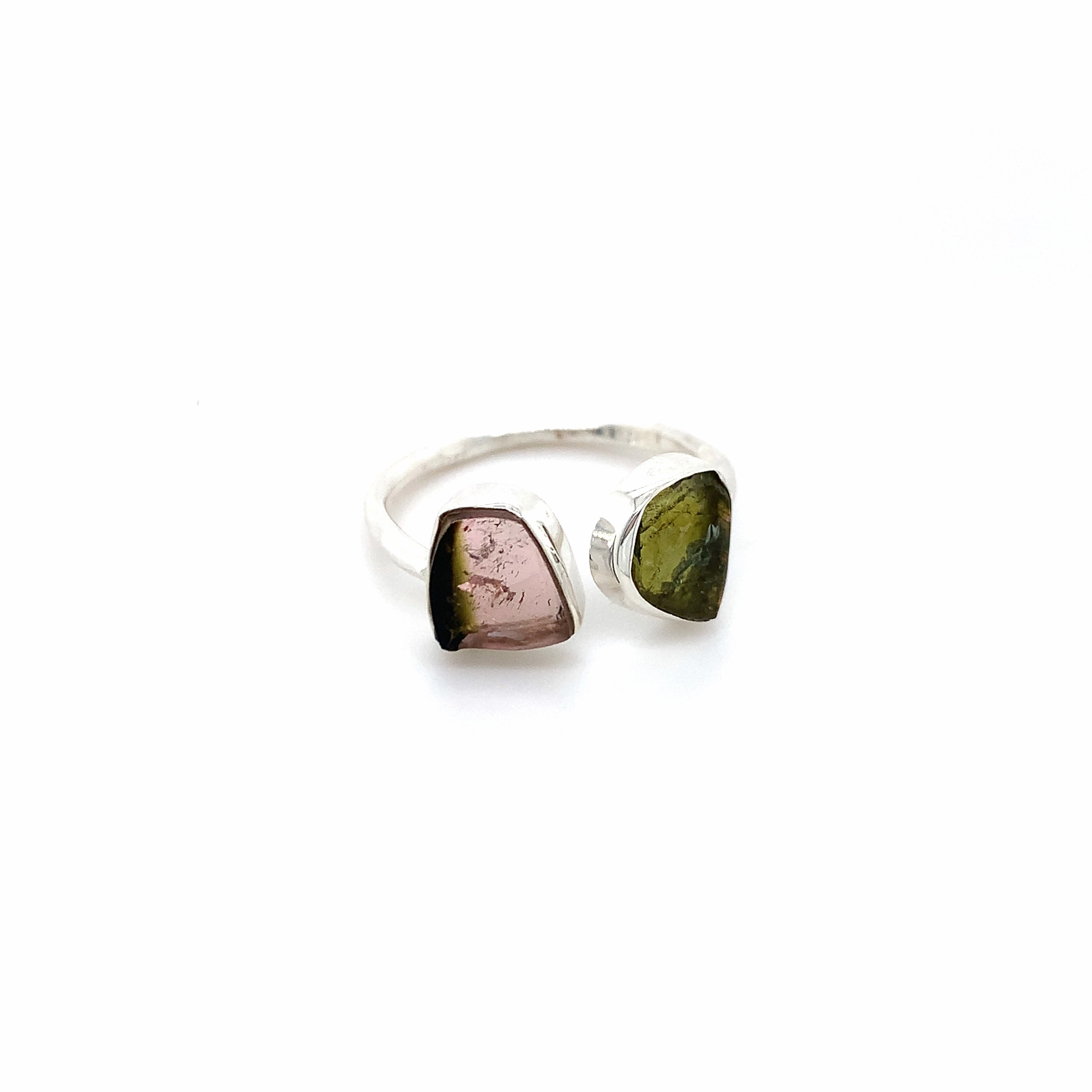 Double Flat Semi-Precious Tourmaline Silver Ring