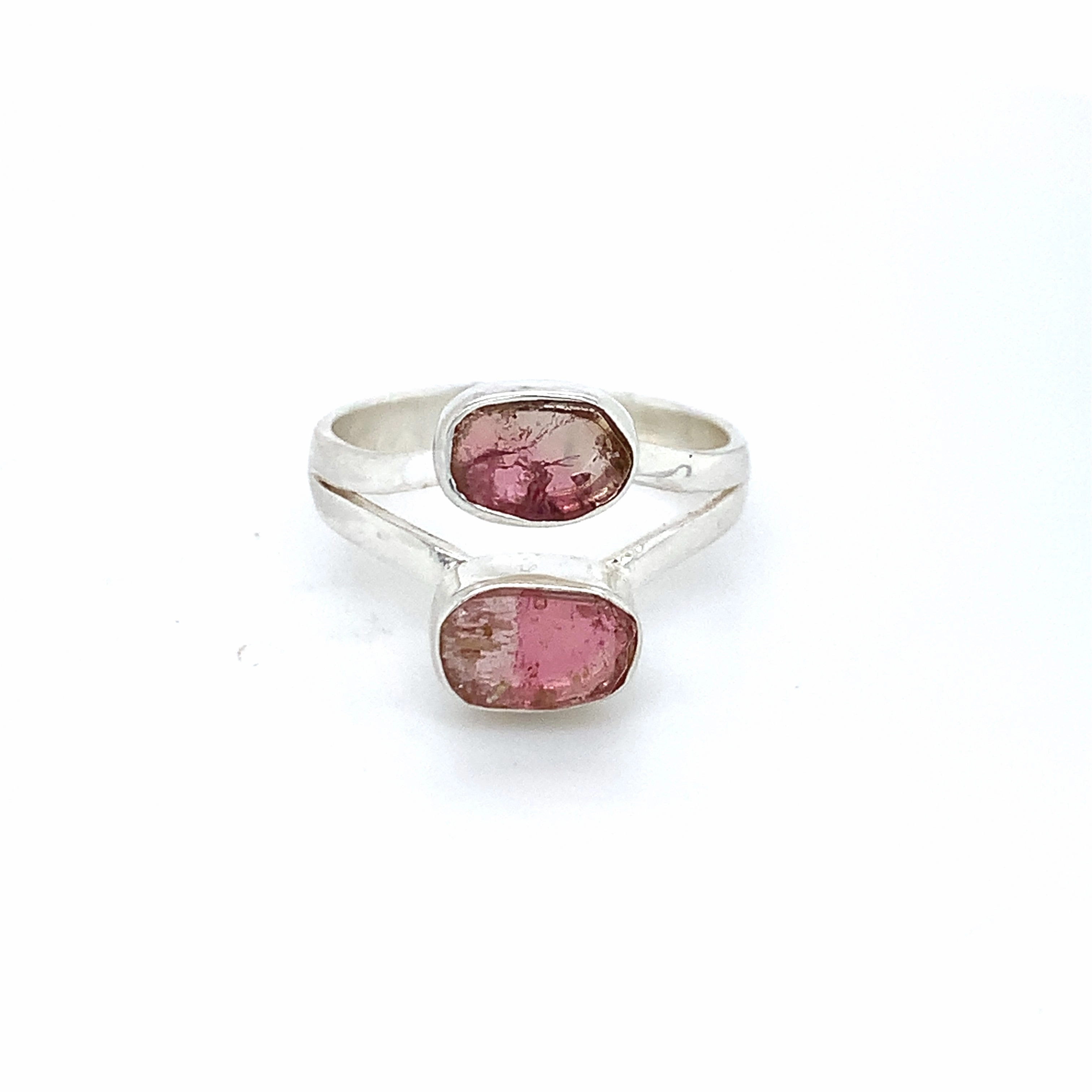 Double Flat Semi-Precious Tourmaline Silver Ring