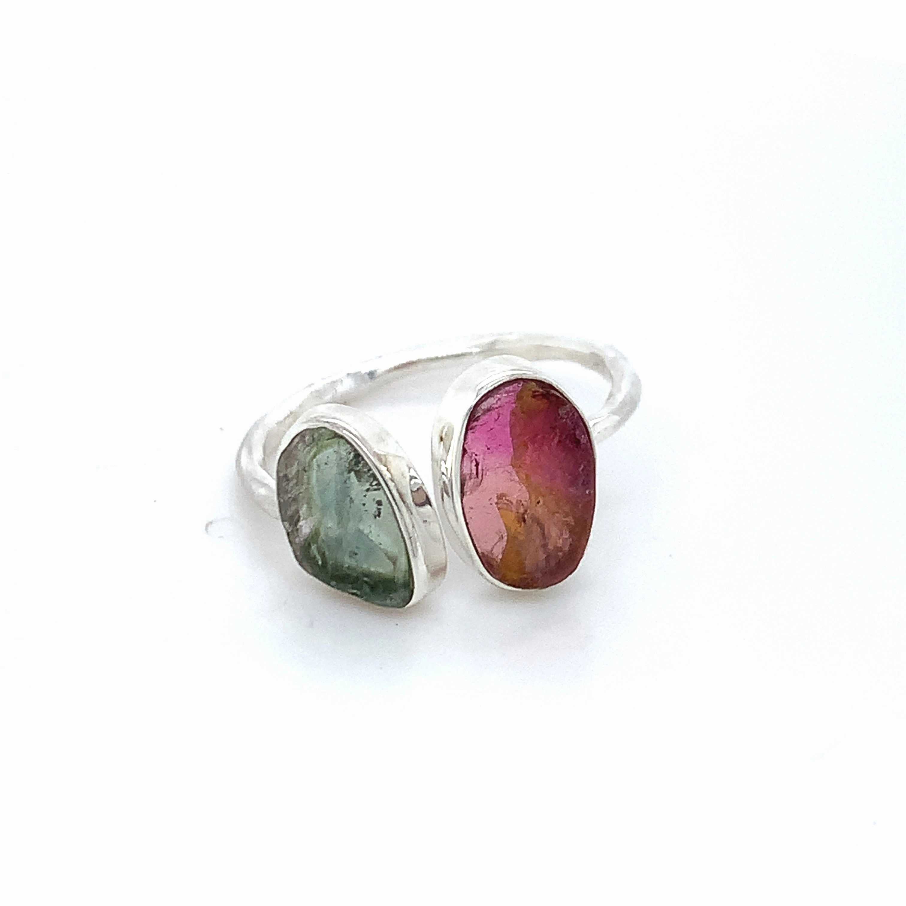 Double Flat Semi-Precious Tourmaline Silver Ring