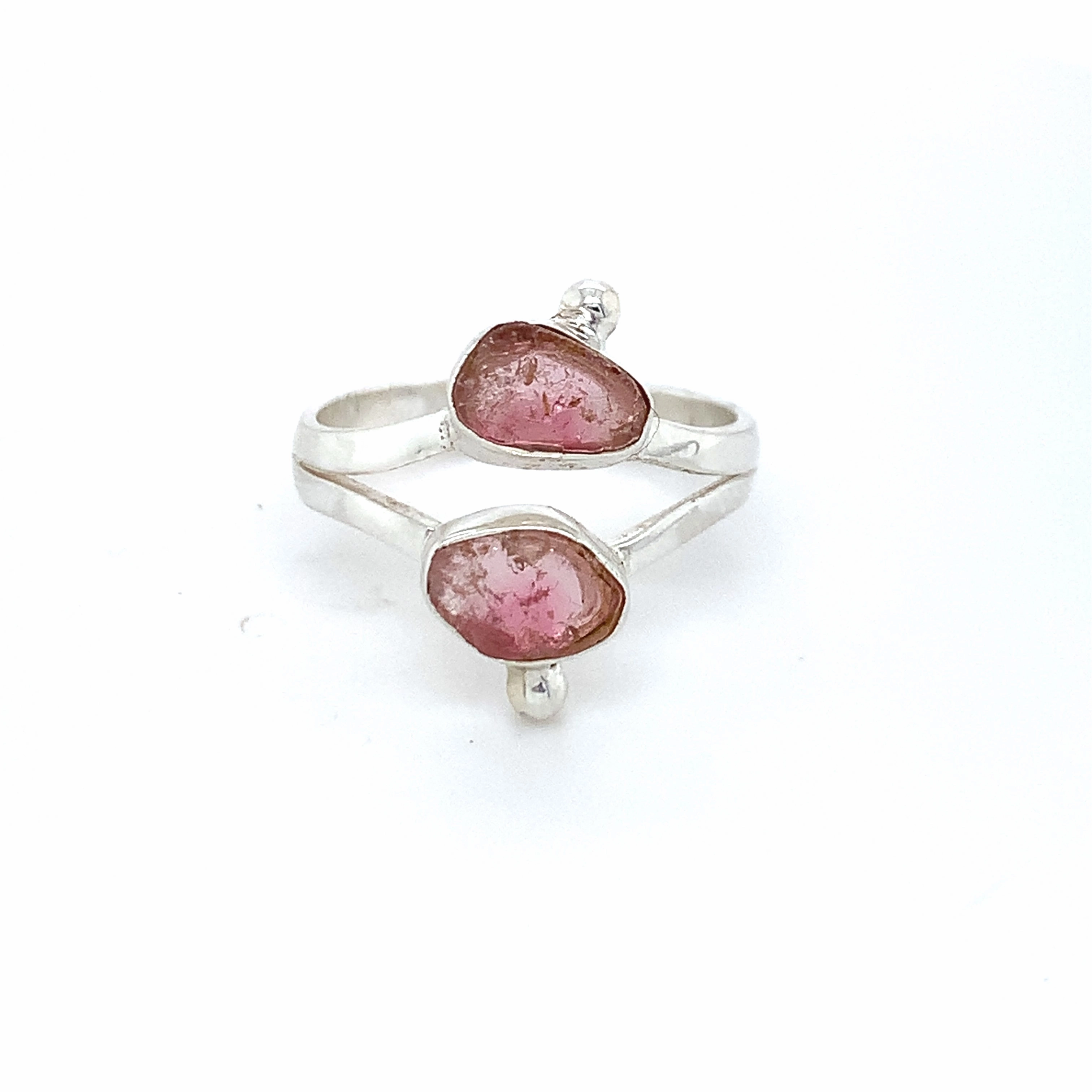 Double Flat Semi-Precious Tourmaline Silver Ring