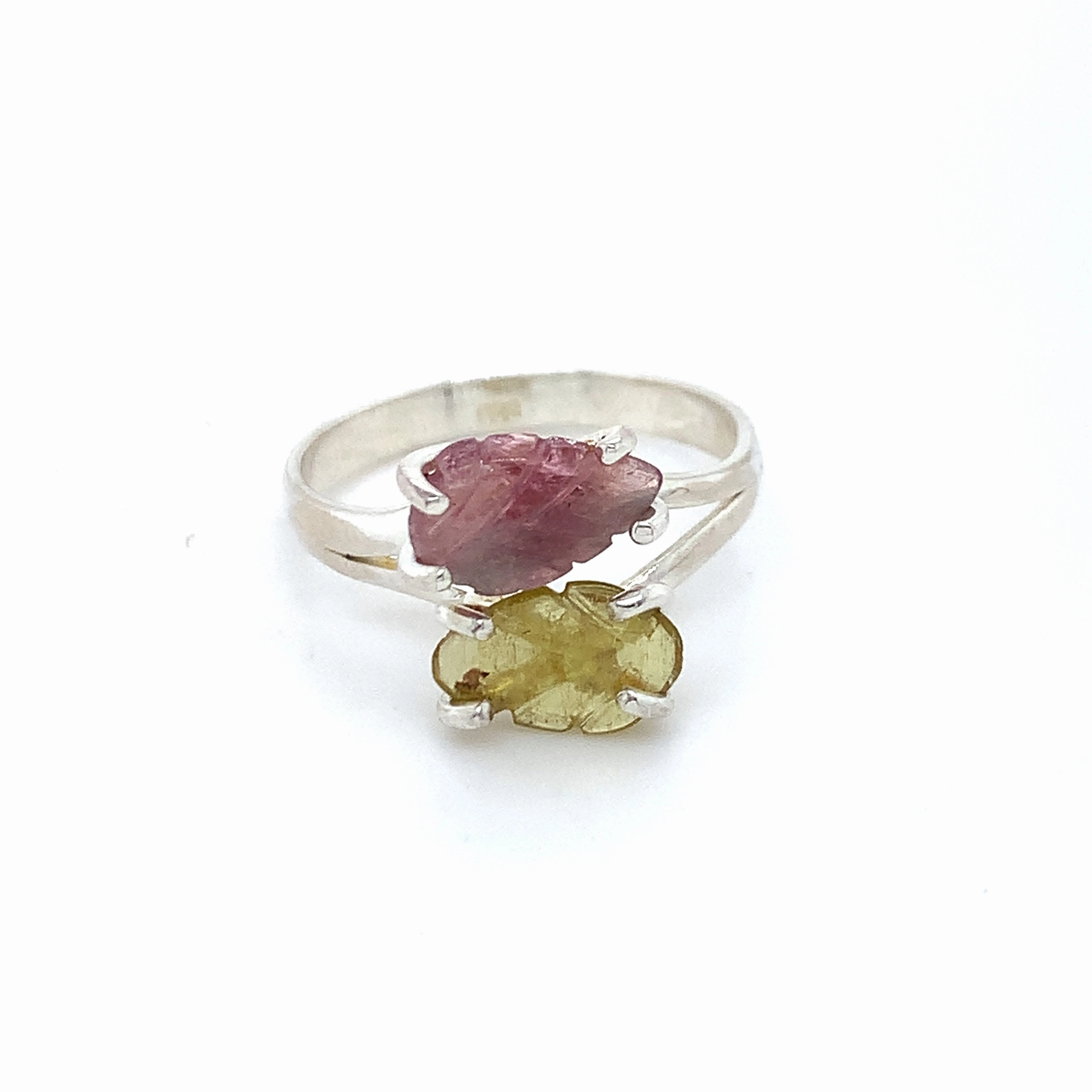 Double Semi-Precious Tourmaline Silver Ring