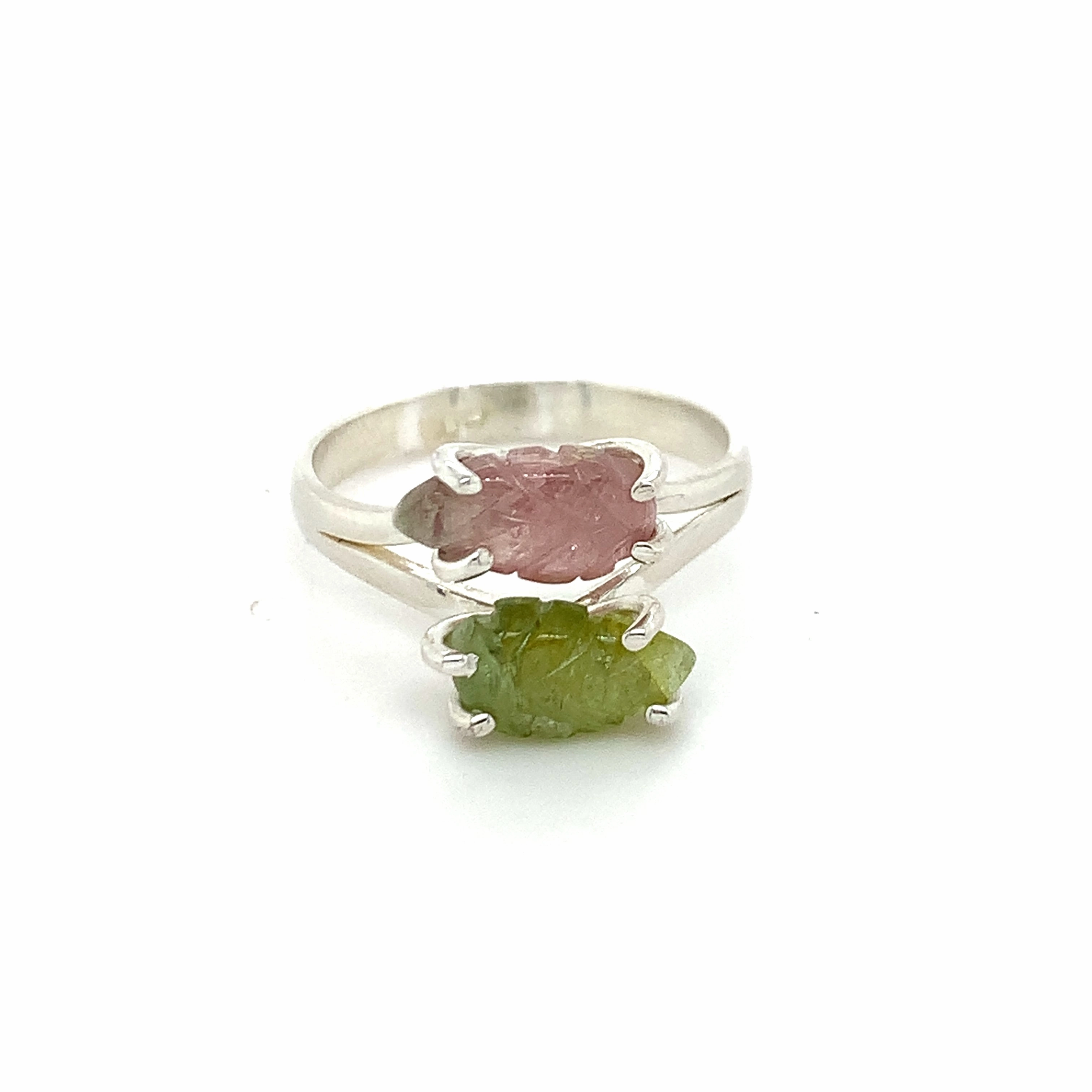 Double Semi-Precious Tourmaline Silver Ring