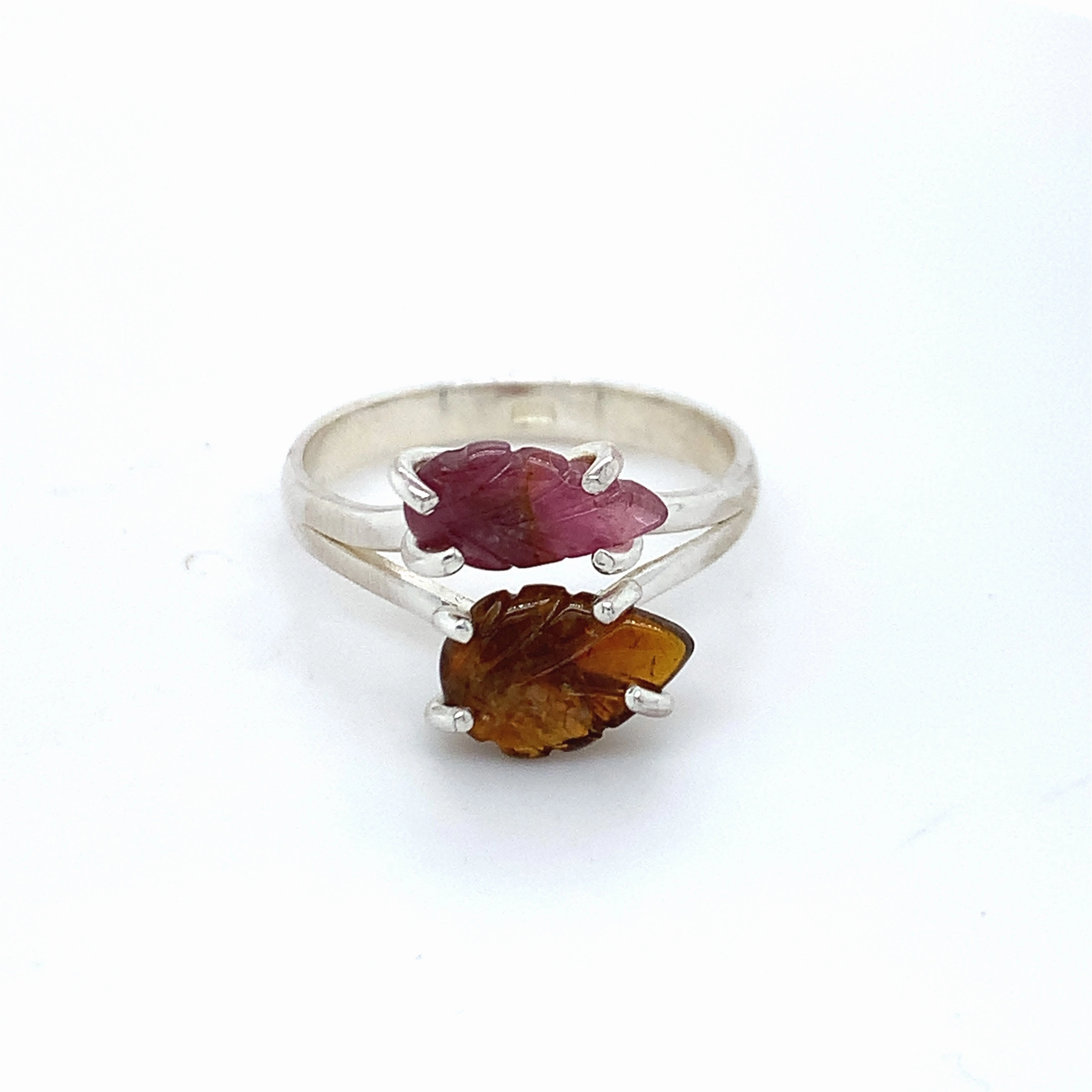 Double Semi-Precious Tourmaline Silver Ring