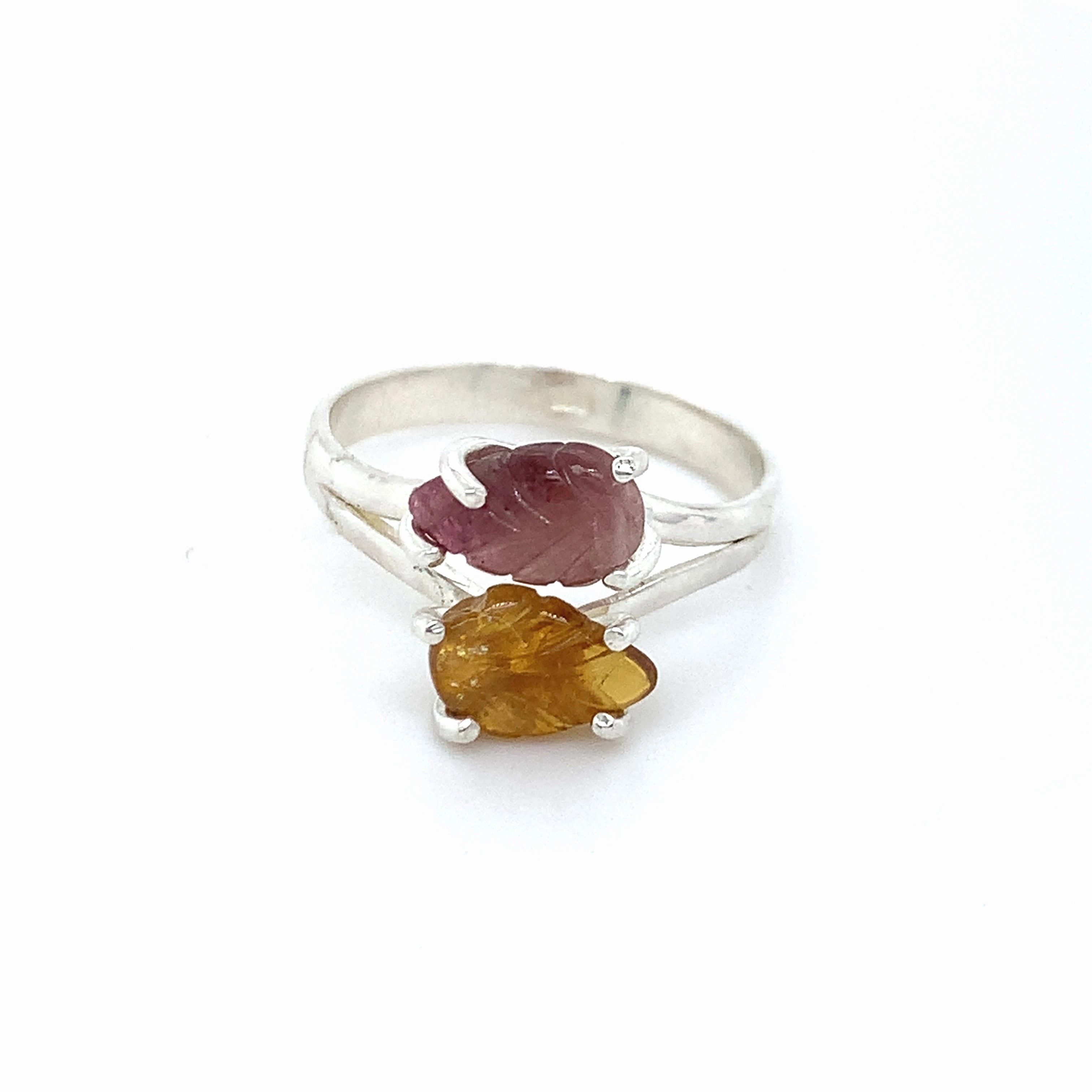 Double Semi-Precious Tourmaline Silver Ring